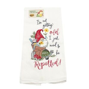 Cracker Barrel Gnome‎ Turtle Embroidered Dish Towel 16"x28" 100% Cotton Repotted